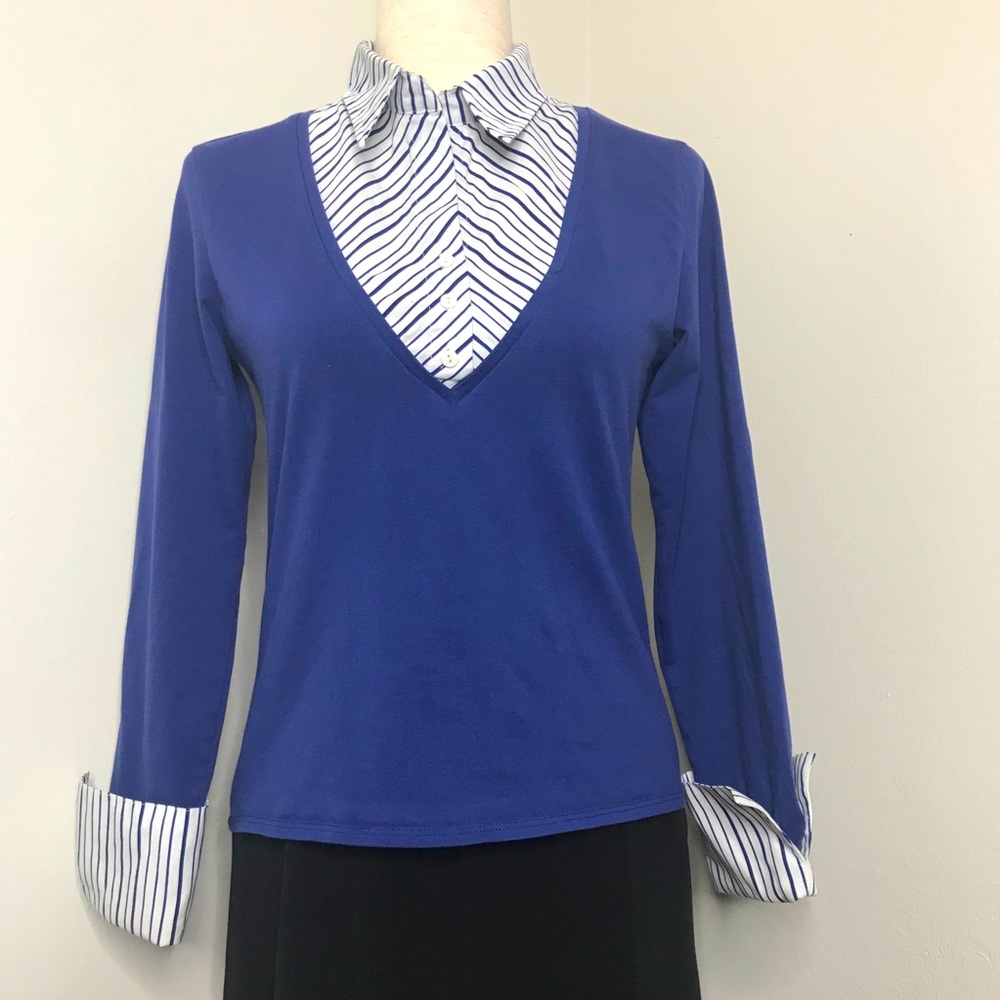 Women's V-Neck Collar 2 in 1 Office Shirt